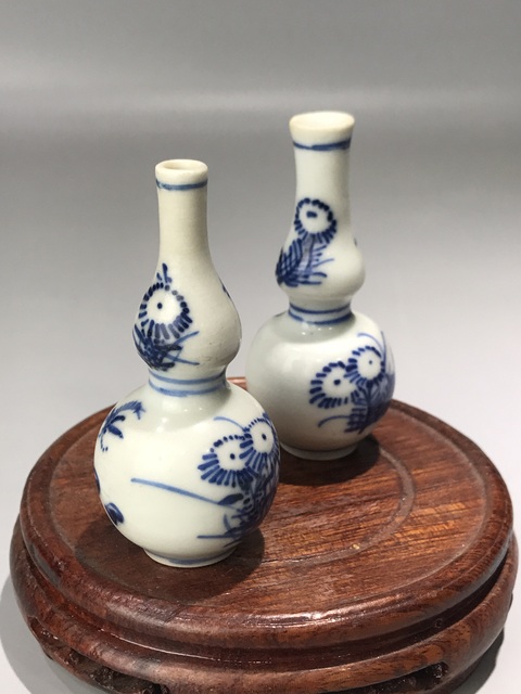 古玩陶瓷(精品文房擺件)清康熙·花卉紋青花葫蘆瓶一對拍賣,當前價格1782元