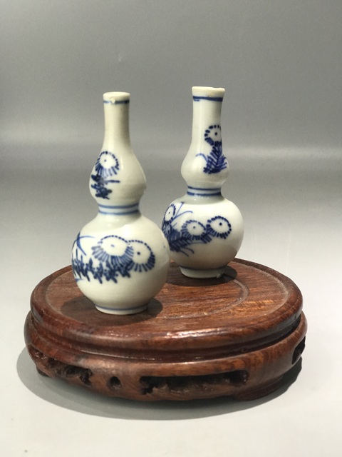 古玩陶瓷(精品文房擺件)清康熙·花卉紋青花葫蘆瓶一對拍賣,當前價格1782元