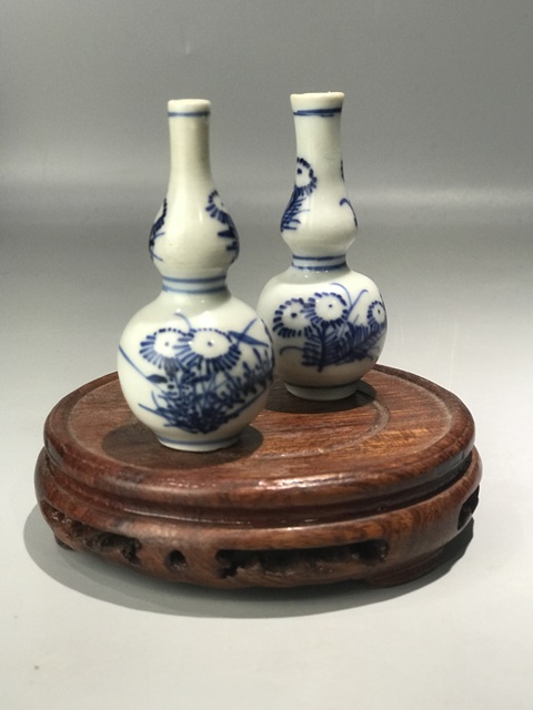 古玩陶瓷(精品文房擺件)清康熙·花卉紋青花葫蘆瓶一對拍賣,當前價格1782元