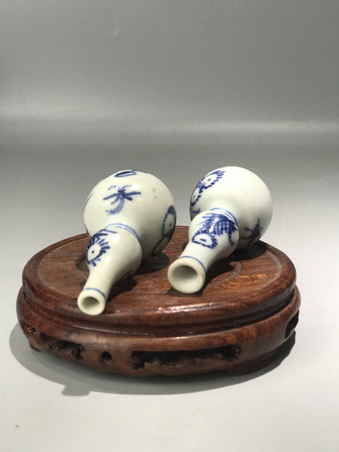 古玩陶瓷(精品文房擺件)清康熙·花卉紋青花葫蘆瓶一對拍賣,當前價格1782元