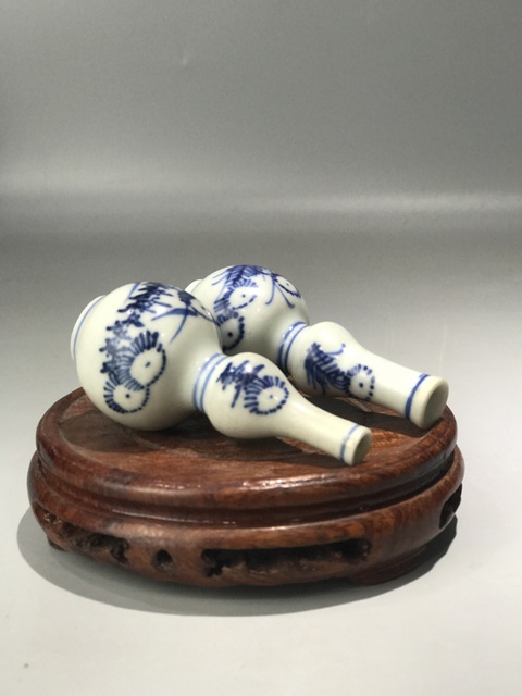 古玩陶瓷(精品文房擺件)清康熙·花卉紋青花葫蘆瓶一對拍賣,當前價格1782元