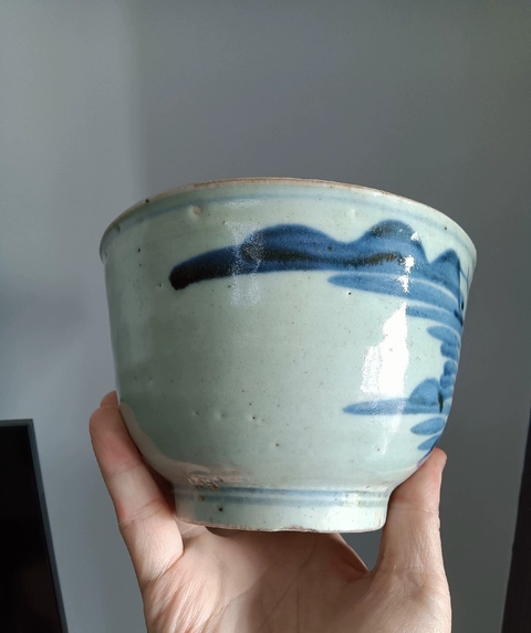 古玩陶瓷明末清初青花山水人物紋蓋缸拍賣,當前價格588元