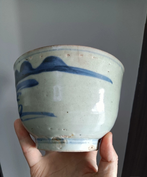 古玩陶瓷明末清初青花山水人物紋蓋缸拍賣,當前價格588元