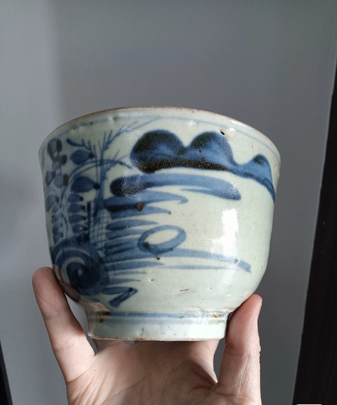 古玩陶瓷明末清初青花山水人物紋蓋缸拍賣,當前價格588元