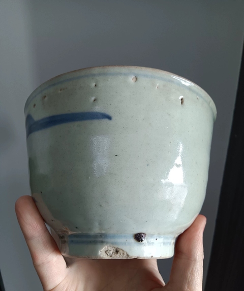 古玩陶瓷明末清初青花山水人物紋蓋缸拍賣,當前價格588元
