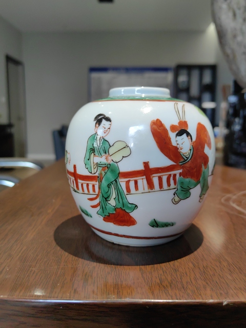 古玩陶瓷五彩三娘教子故事紋茶葉罐拍賣,當前價格1280元
