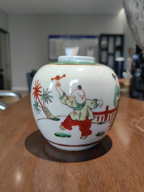 古玩陶瓷五彩三娘教子故事紋茶葉罐拍賣,當前價格1280元