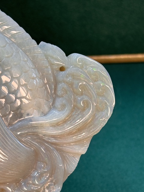 古玩玉器“歐泊”雕“魚躍龍門”擺件拍賣，當前價格15000元