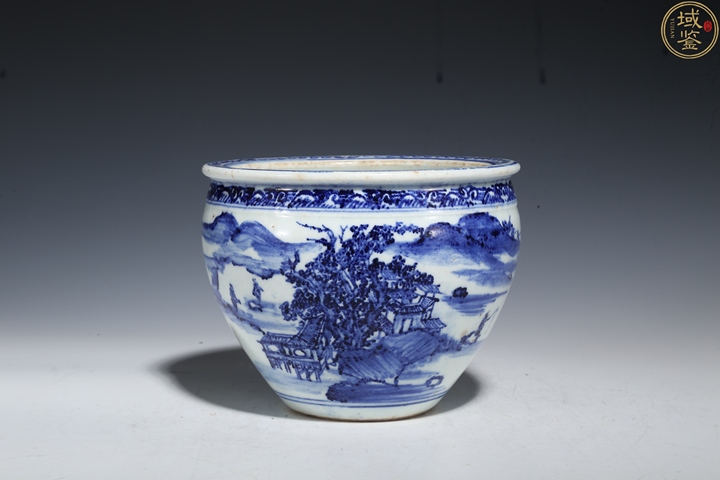 古玩陶瓷青花山景人物詩文案缸拍賣，當前價格5199元
