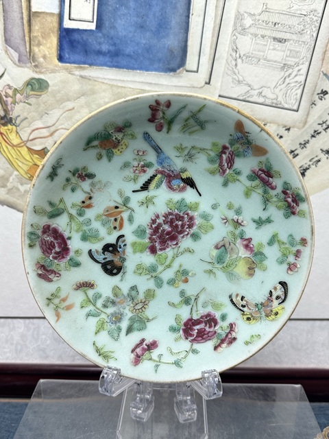 古玩陶瓷清道光精品錦上添花豆青釉盤拍賣，當前價格1600元