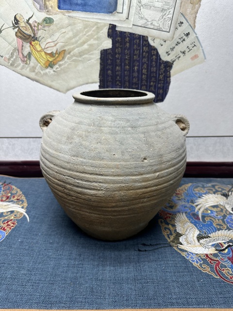 古玩陶瓷東漢精品旋紋雙耳瓿拍賣，當前價格569元