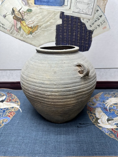 古玩陶瓷東漢精品旋紋雙耳瓿拍賣，當前價格569元