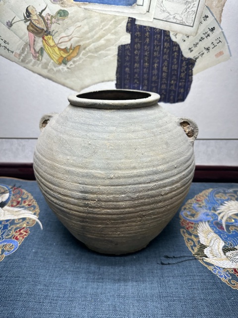 古玩陶瓷東漢精品旋紋雙耳瓿拍賣，當前價格569元
