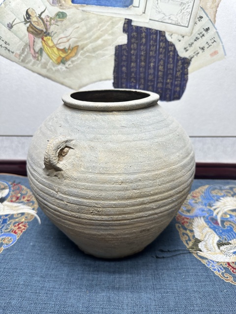 古玩陶瓷東漢精品旋紋雙耳瓿拍賣，當前價格569元