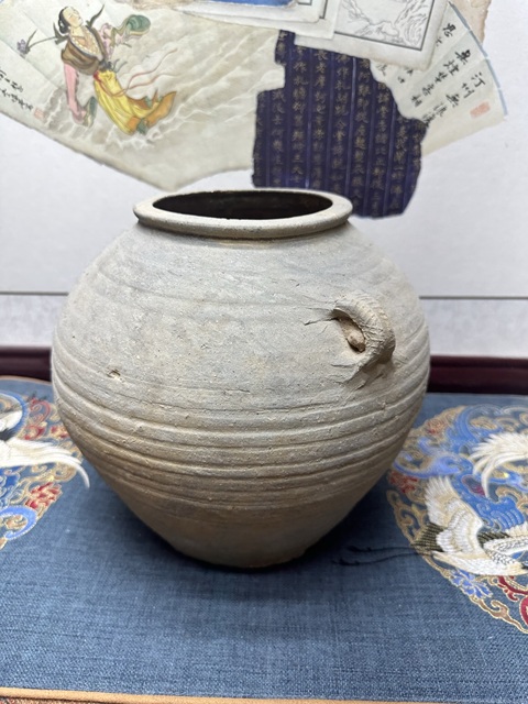 古玩陶瓷東漢精品旋紋雙耳瓿拍賣，當前價格569元