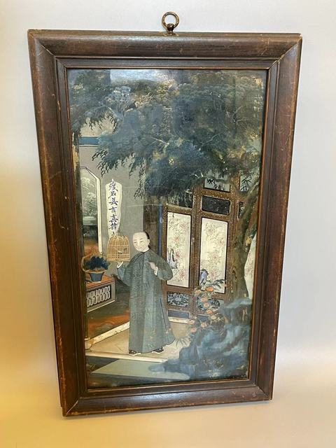 古玩雜項提籠架鳥故事紋玻璃畫拍賣,當前價格3700元