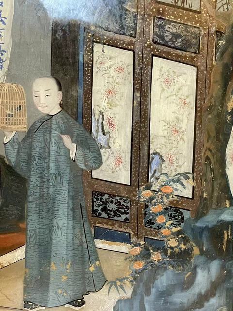 古玩雜項提籠架鳥故事紋玻璃畫拍賣,當前價格3700元
