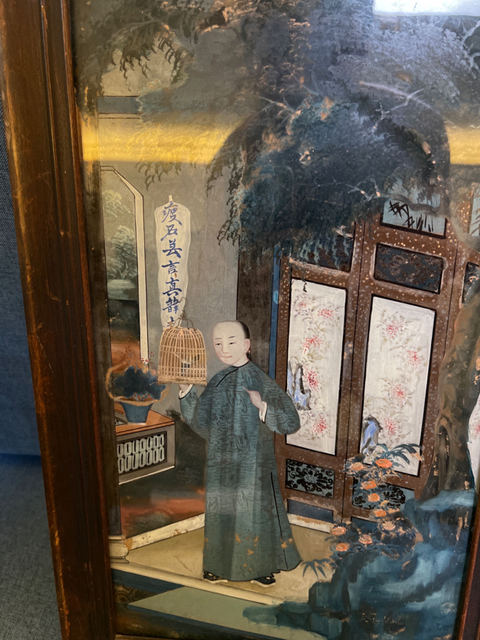 古玩雜項提籠架鳥故事紋玻璃畫拍賣,當前價格3700元