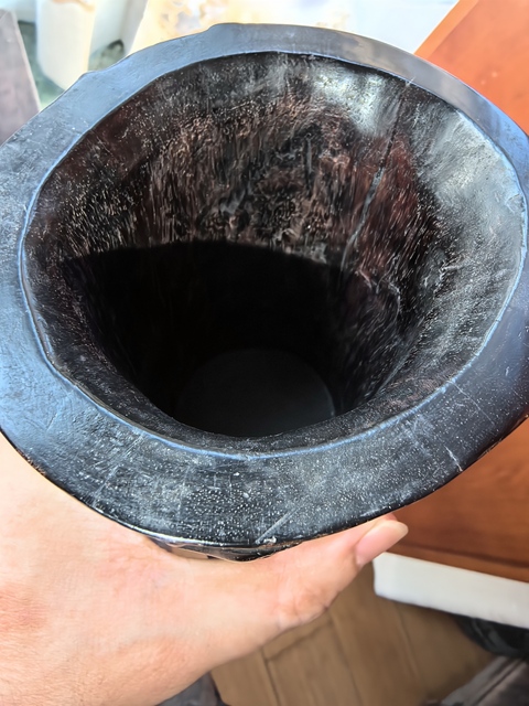 古玩雜項紫檀木雕松樹段形筆筒真品鑒賞圖