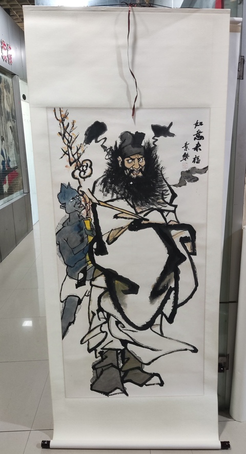 古玩字畫手工精裱河南名家付素杰鐘馗拍賣,當前價格368元