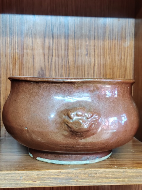 古玩陶瓷紫金釉雙獅耳香爐拍賣，當前價格1500元