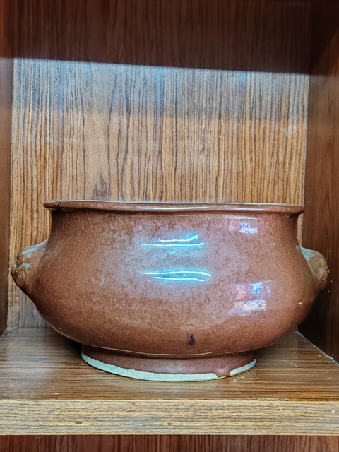 古玩陶瓷紫金釉雙獅耳香爐拍賣，當前價格1500元