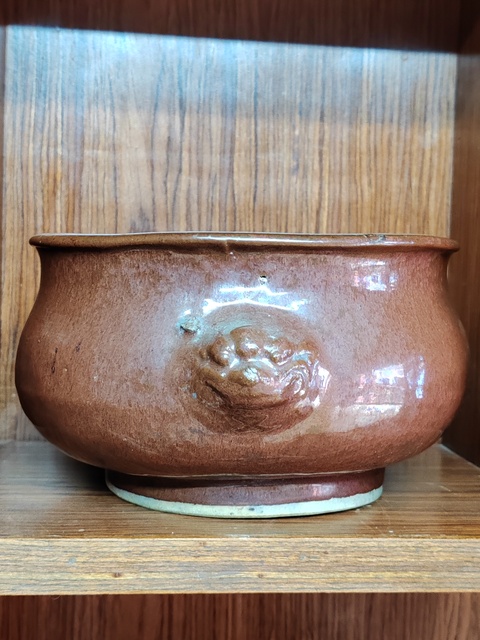 古玩陶瓷紫金釉雙獅耳香爐拍賣，當前價格1500元
