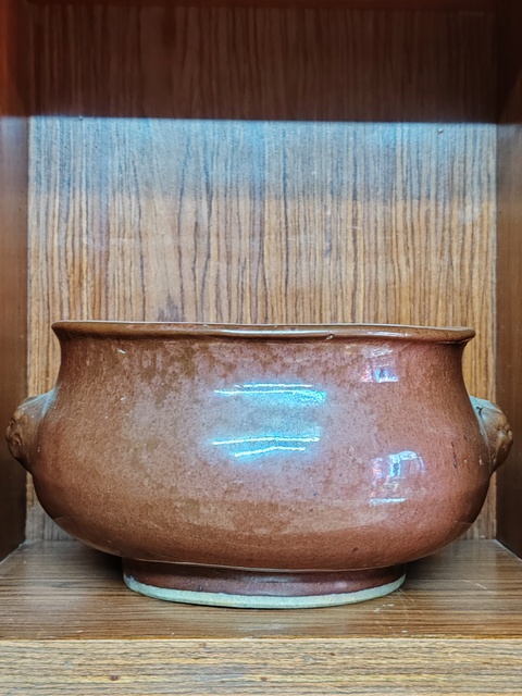 古玩陶瓷紫金釉雙獅耳香爐拍賣，當前價格1500元