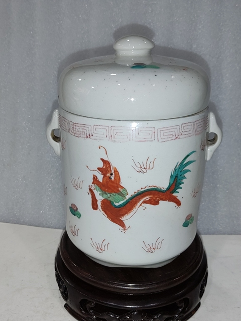 古玩陶瓷粉彩龍鳳紋蓋罐拍賣，當前價格580元