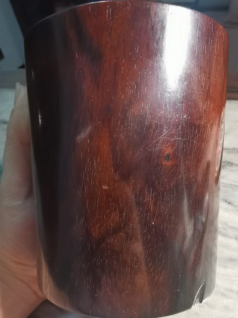 古玩雜項非洲花梨木雕筆筒真品鑒賞圖