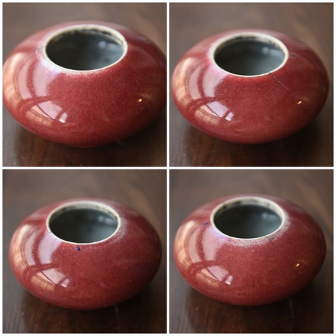古玩陶瓷清中期乾隆郎紅釉飛碟型水盂拍賣，當(dāng)前價(jià)格3500元