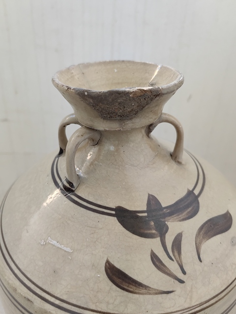 古玩陶瓷磁州窯白地黑花四系瓶拍賣,當前價格750元