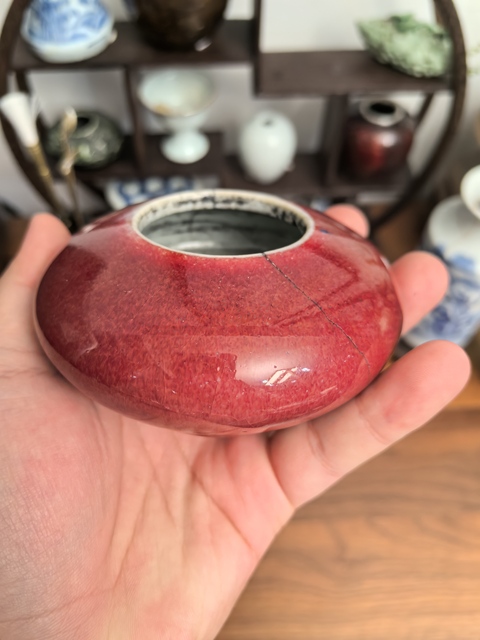 古玩陶瓷清中期乾隆郎窯紅釉飛碟水盂拍賣，當(dāng)前價格3300元