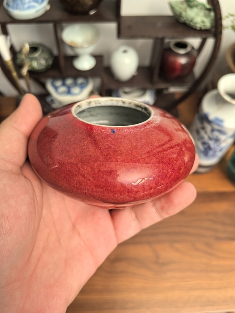 古玩陶瓷清中期乾隆郎窯紅釉飛碟水盂拍賣，當(dāng)前價格3300元