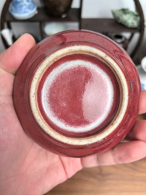 古玩陶瓷清中期乾隆郎窯紅釉飛碟水盂拍賣，當(dāng)前價格3300元