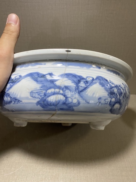 古玩陶瓷青花山水人物紋香爐拍賣，當前價格1680元