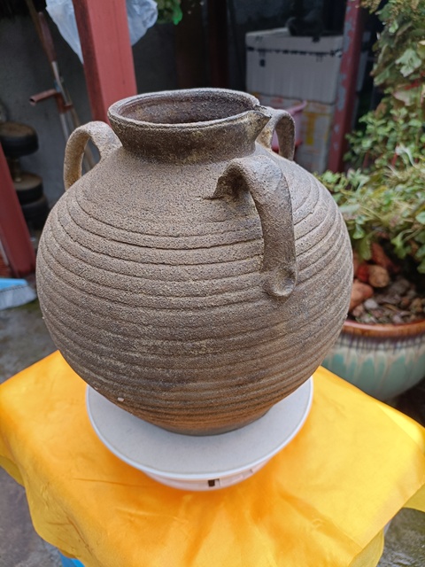 古玩陶瓷明代褐釉弦紋雙系大罐拍賣,當前價格980元