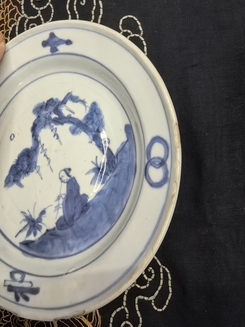 古玩陶瓷明晚期青花吹簫圖折沿盤拍賣,當前價格6888元