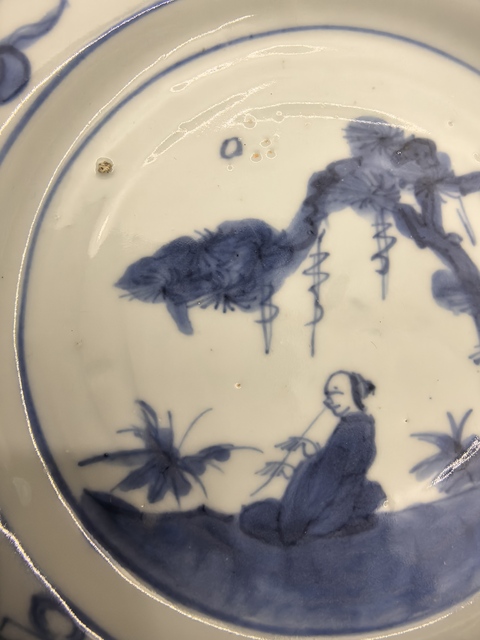 古玩陶瓷明晚期青花吹簫圖折沿盤拍賣,當前價格6888元