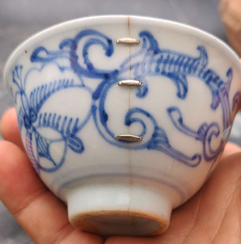 古玩陶瓷花卉紋青花杯拍賣,當前價格444元
