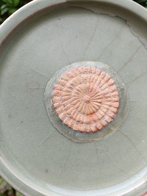 古玩陶瓷館藏級宋元龍泉青釉露胎刻花牡丹洗拍賣,當前價格5980元