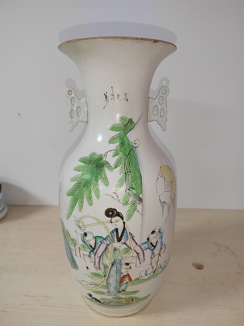 古玩陶瓷三娘教子圖彩繪瓶拍賣,當前價格500元
