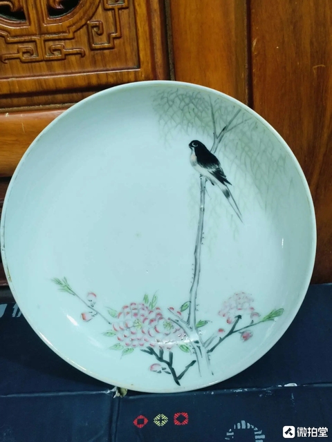 古玩陶瓷民國官窯花鳥紋粉彩盤拍賣,當前價格999元