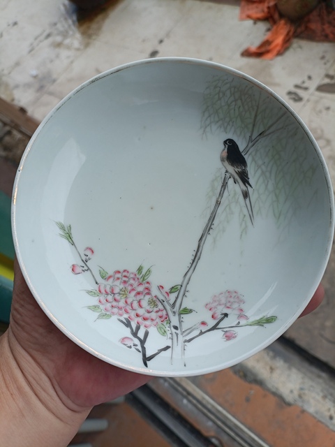 古玩陶瓷民國官窯花鳥紋粉彩盤拍賣,當前價格999元