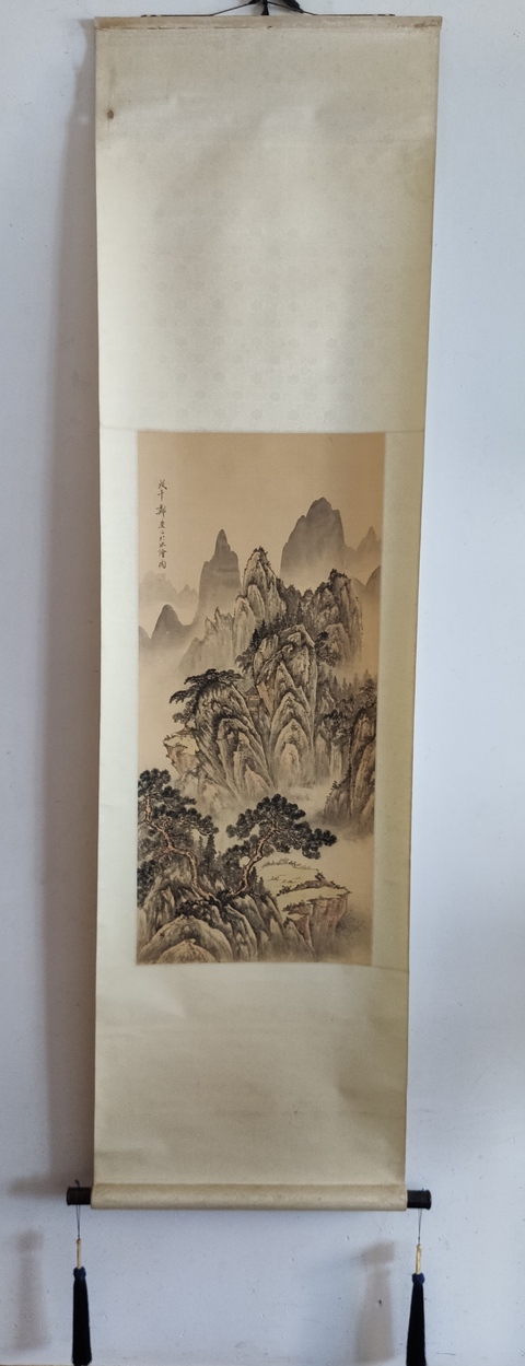 古玩字畫清末民初山陰鄭慶 絹本淺降山水 手工原裱立軸拍賣，當前價格3988元