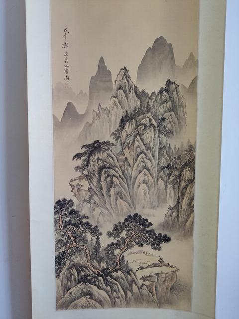 古玩字畫清末民初山陰鄭慶 絹本淺降山水 手工原裱立軸拍賣，當前價格3988元
