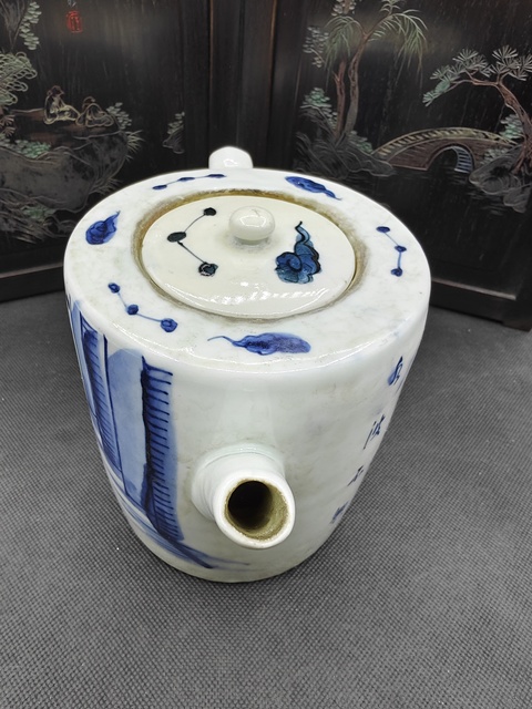 古玩陶瓷青花山水人物紋茶壺拍賣,當前價格580元