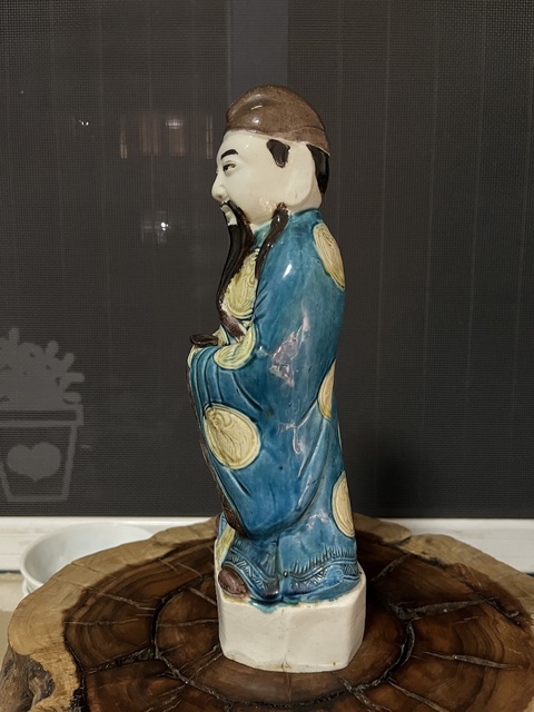 古玩陶瓷清末民初孔雀藍釉財神瓷塑拍賣,當前價格999元