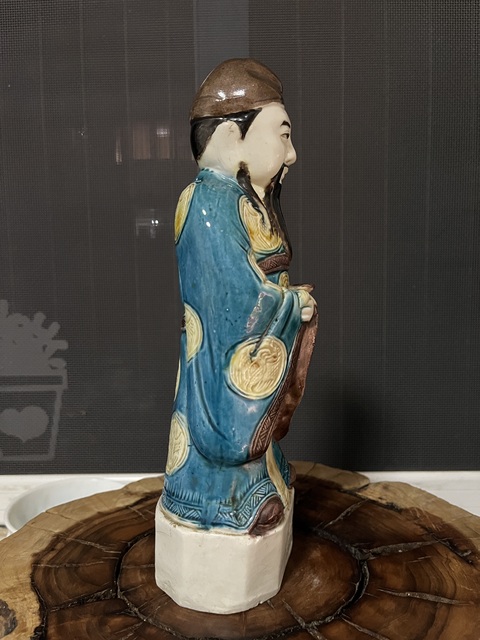 古玩陶瓷清末民初孔雀藍釉財神瓷塑拍賣,當前價格999元