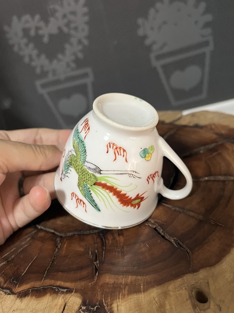 古玩陶瓷民國粉彩龍鳳紋茶杯拍賣，當前價格180元